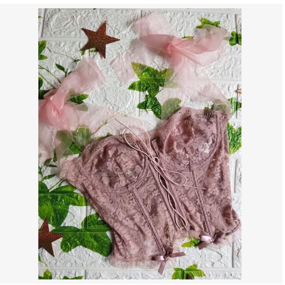 🎀 pickle. Blush Sunset Pink Lace Corset Top For Love and Lemons 🎀